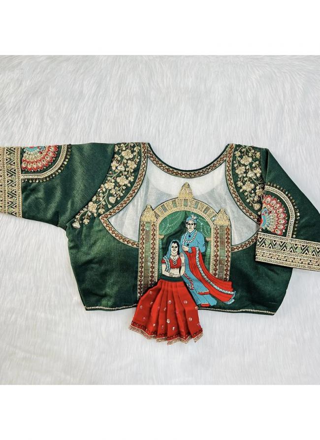 Milan Silk Green Navratri Wear Embroidery Work Readymade Blouse